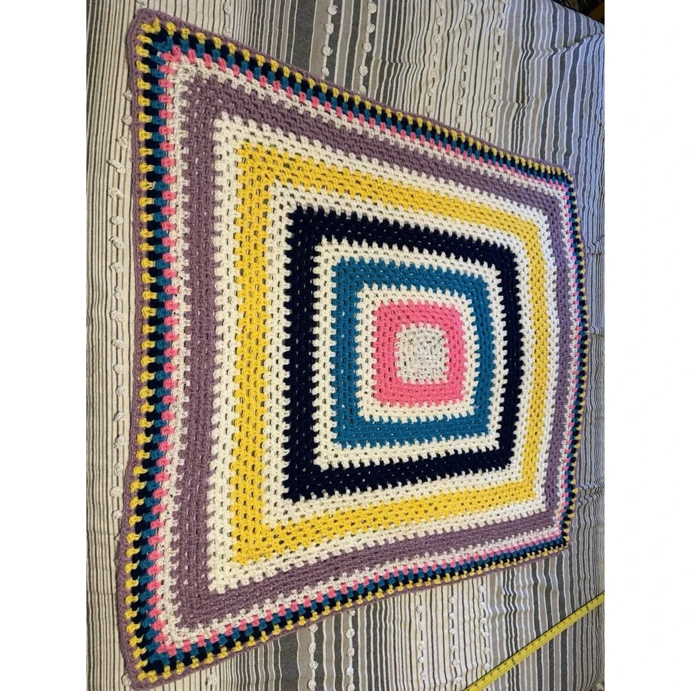 Handmade Crochet‎ Colorful Rainbow Blanket Reversible 43